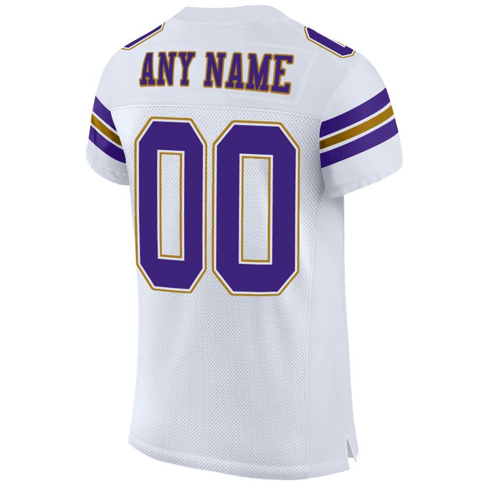 Custom White Purple-Old Gold Mesh Authentic Football Jersey view 3