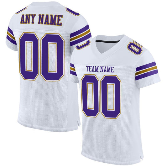 Custom White Purple-Old Gold Mesh Authentic Football Jersey - Main View