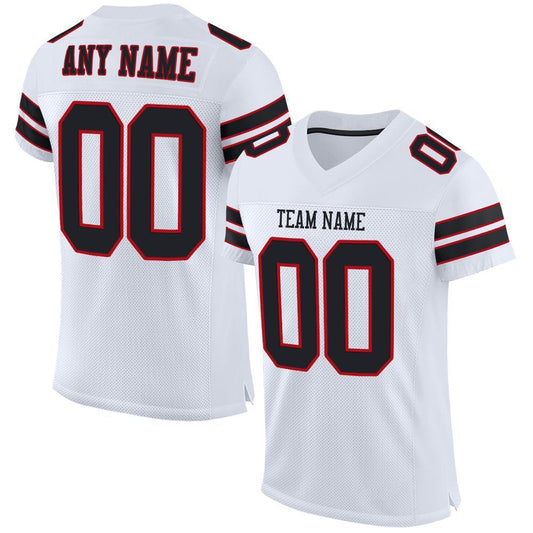 Custom White Black-Red Mesh Authentic Football Jersey - Main View
