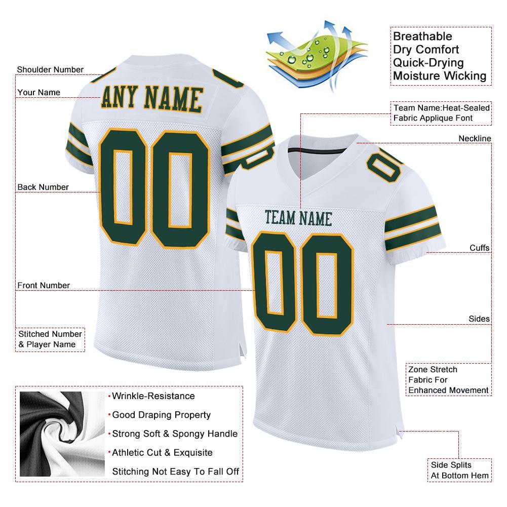 Custom White Green-Gold Mesh Authentic Football Jersey view 4