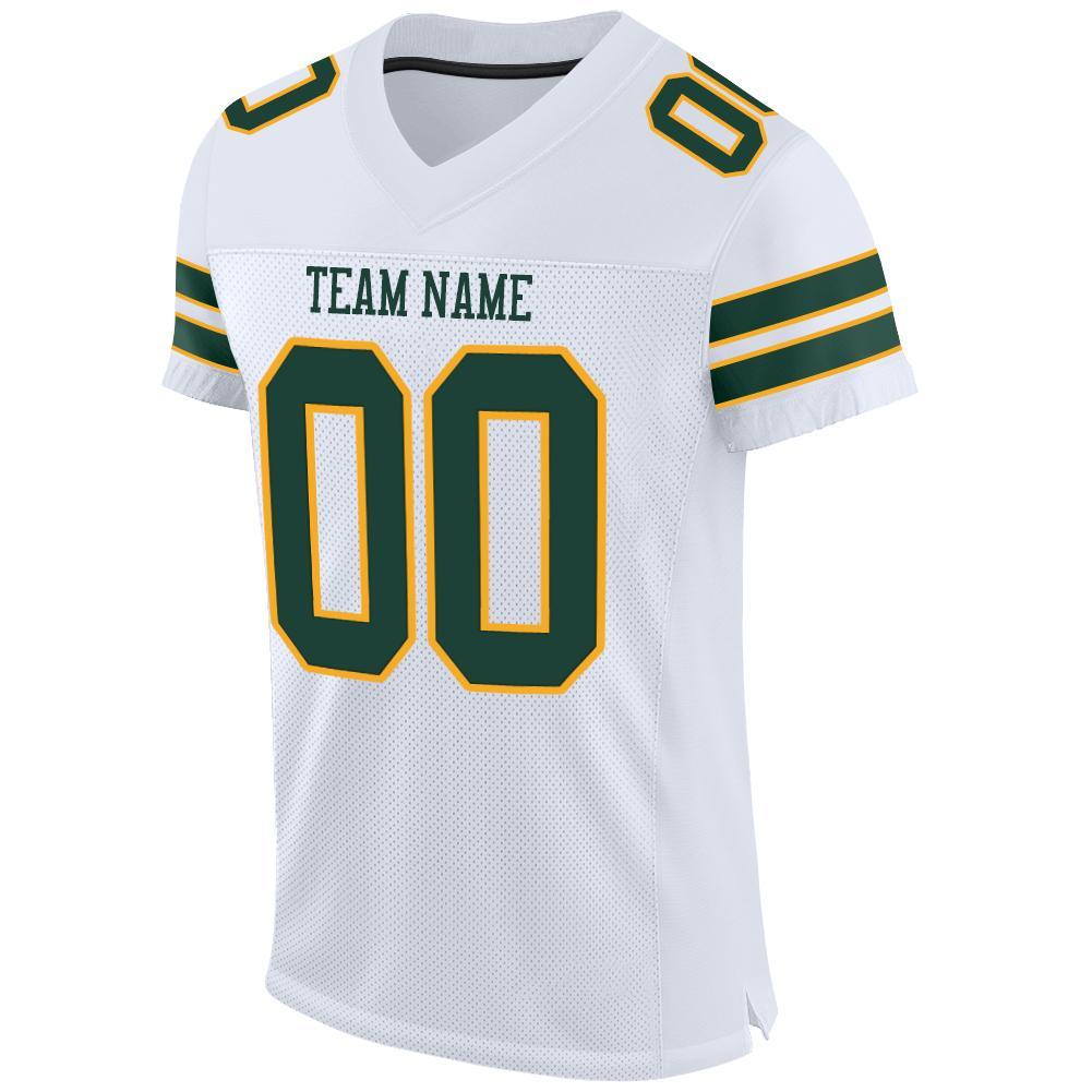 Custom White Green-Gold Mesh Authentic Football Jersey view 2