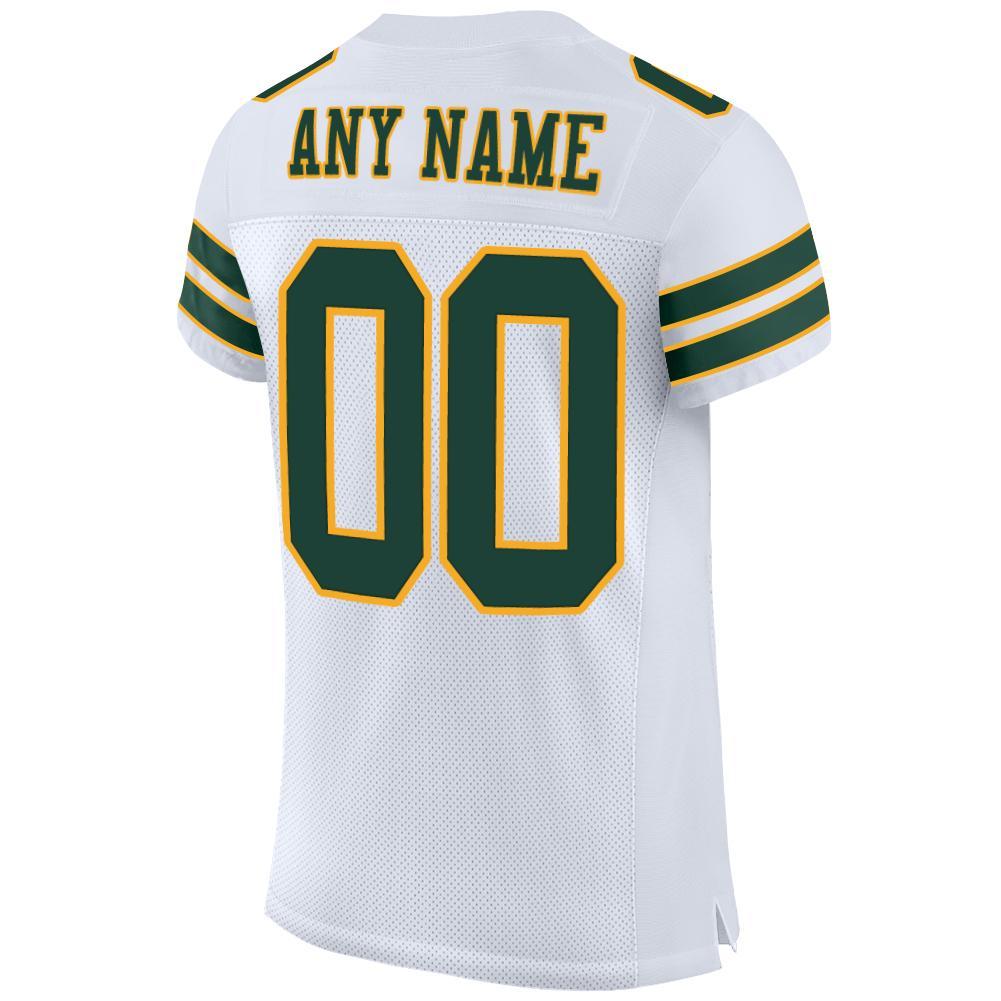 Custom White Green-Gold Mesh Authentic Football Jersey view 3