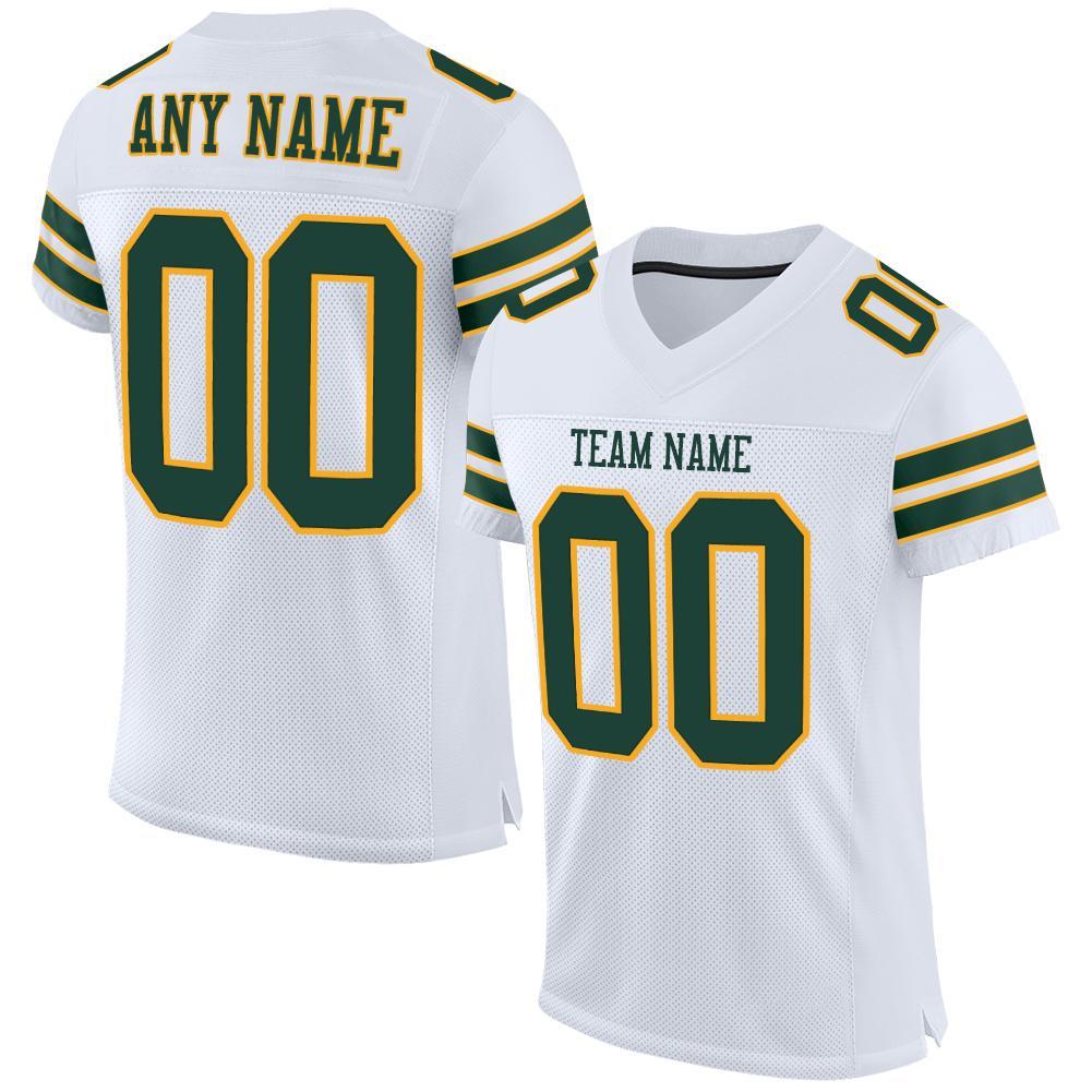 Custom White Green-Gold Mesh Authentic Football Jersey - Main View