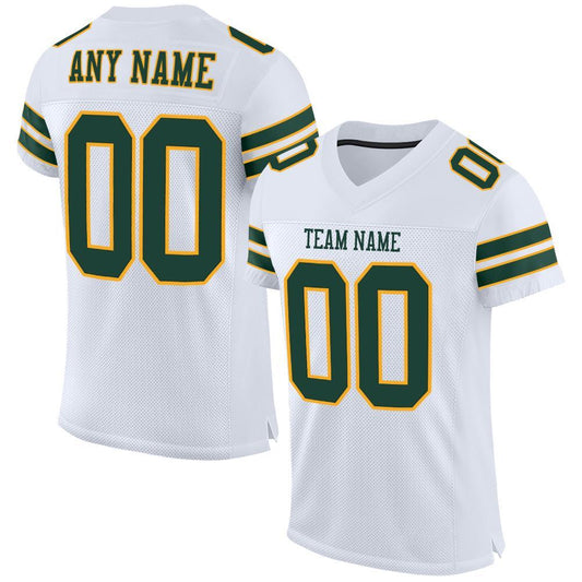 Custom White Green-Gold Mesh Authentic Football Jersey - Main View