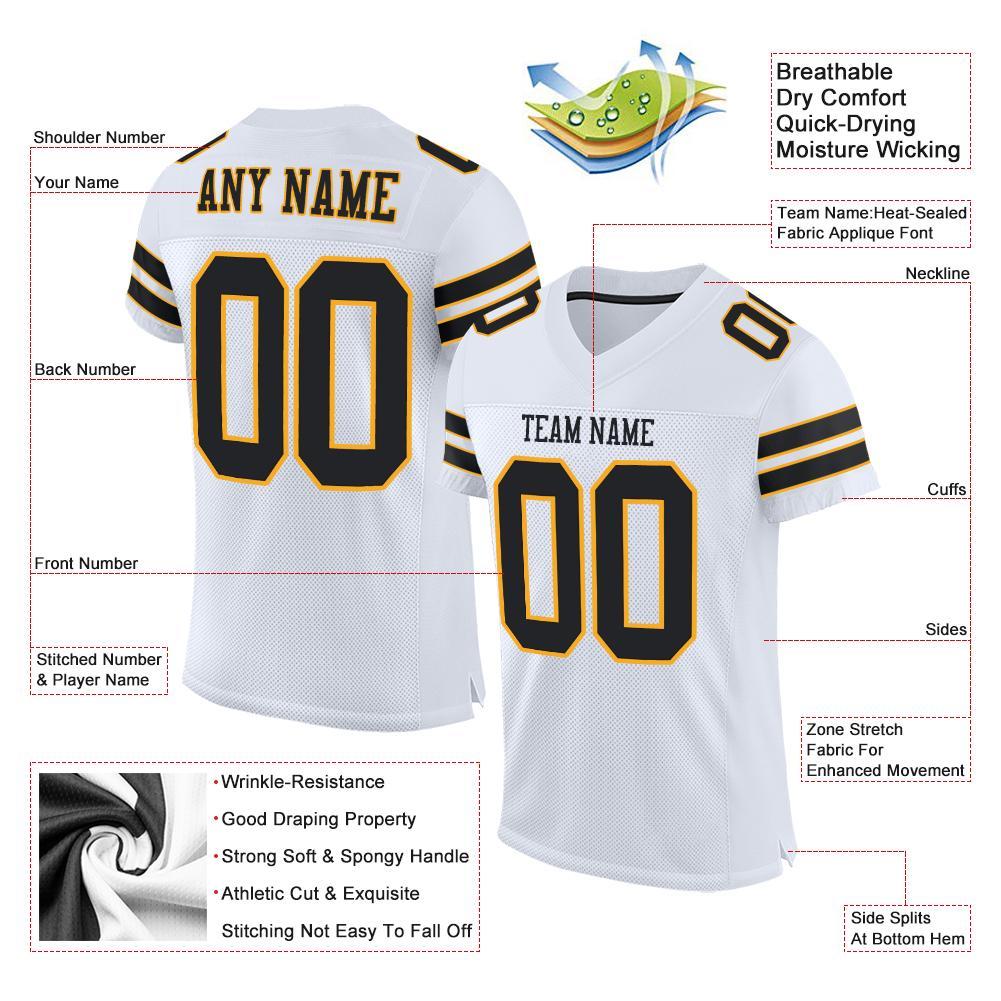 Custom White Black-Gold Mesh Authentic Football Jersey view 4