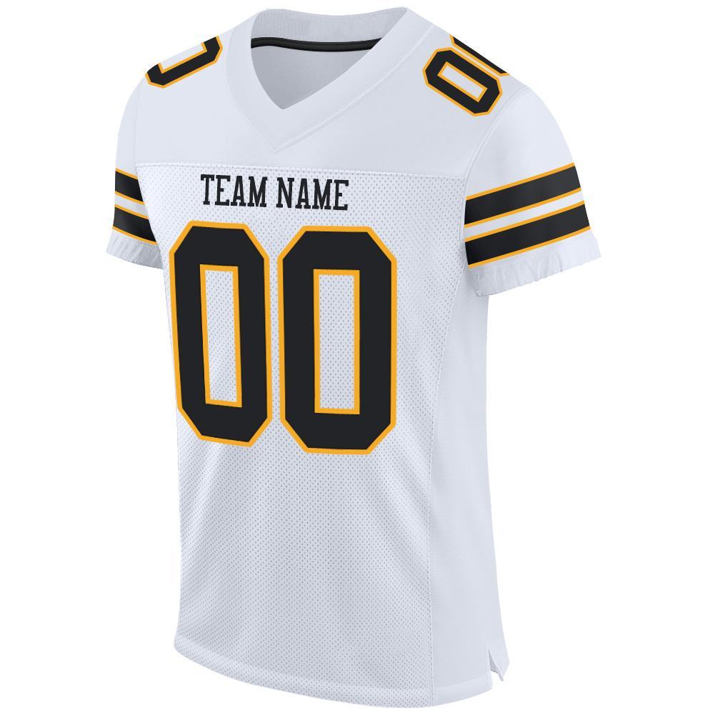 Custom White Black-Gold Mesh Authentic Football Jersey view 2