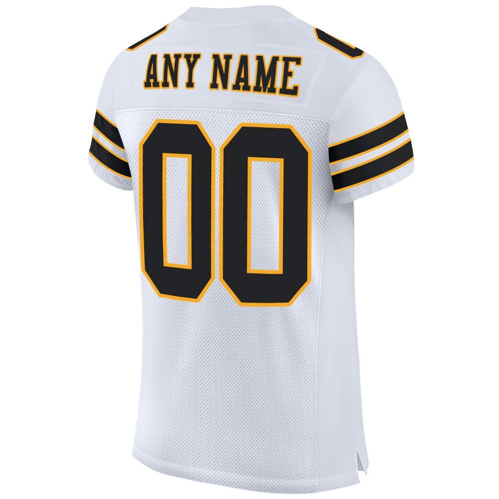 Custom White Black-Gold Mesh Authentic Football Jersey view 3