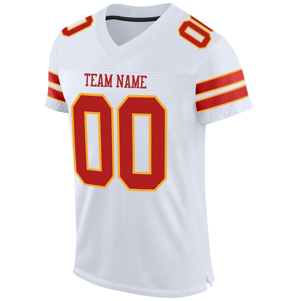 Custom White Scarlet-Gold Mesh Authentic Football Jersey view 2