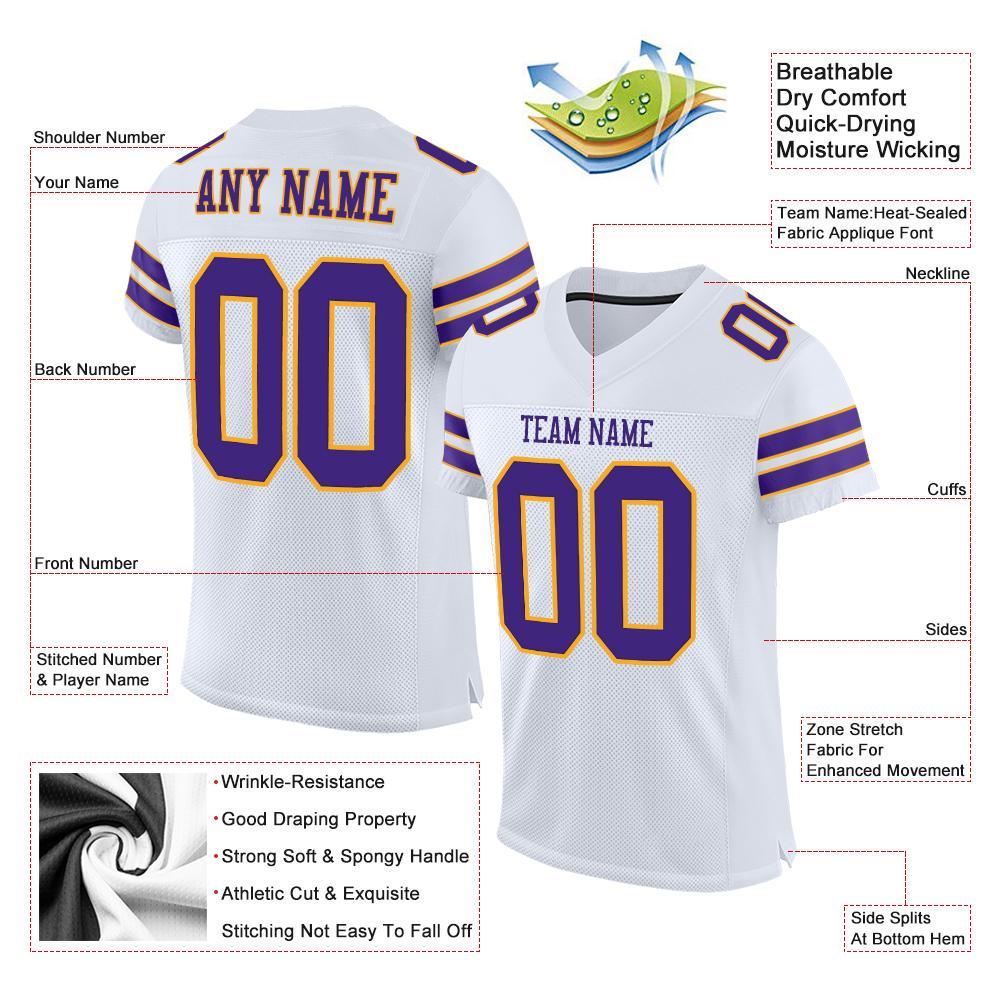 Custom White Purple-Gold Mesh Authentic Football Jersey view 4