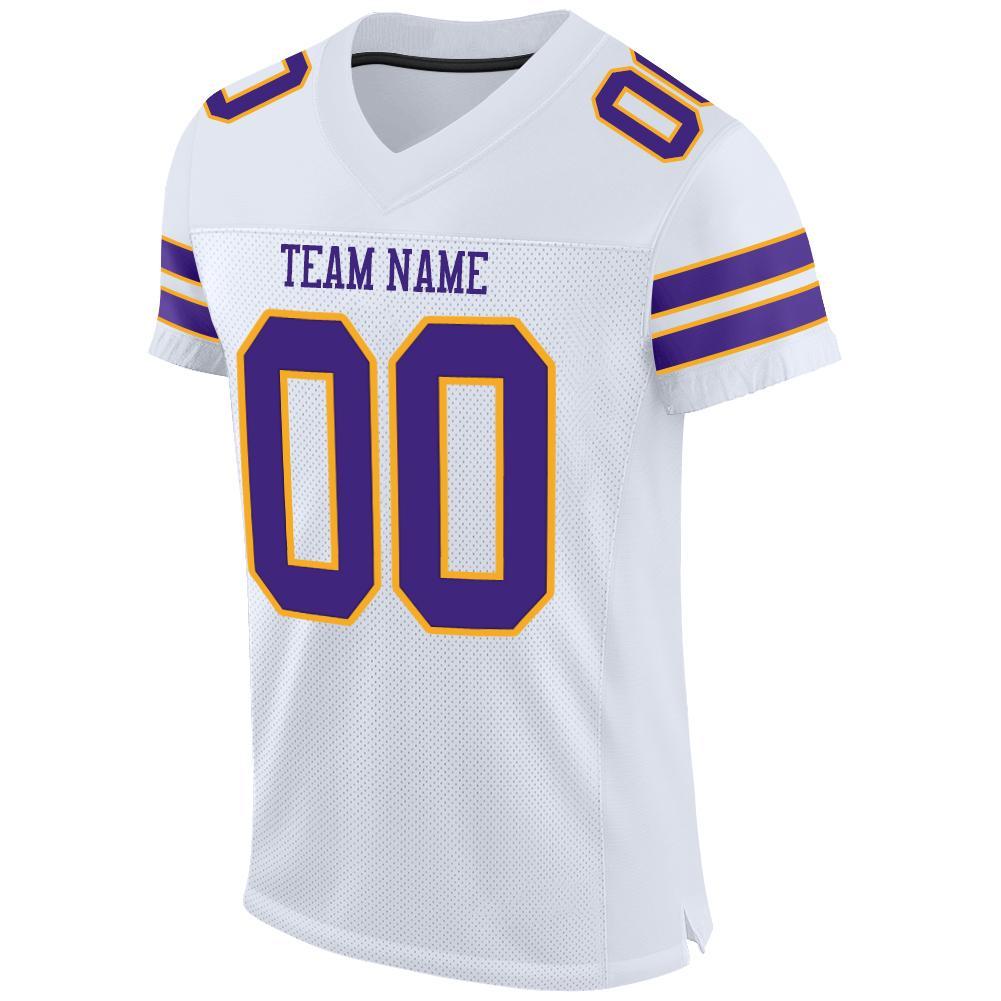 Custom White Purple-Gold Mesh Authentic Football Jersey view 2