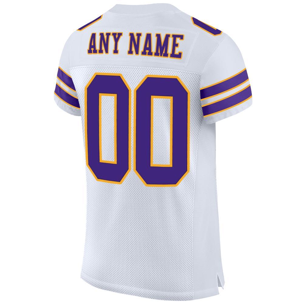 Custom White Purple-Gold Mesh Authentic Football Jersey view 3
