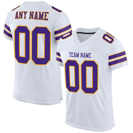 Custom White Purple-Gold Mesh Authentic Football Jersey - Main View