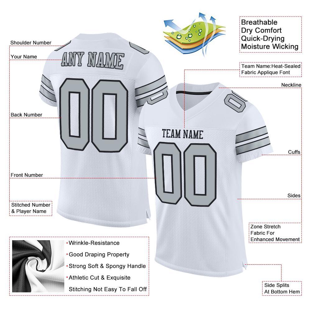 Custom White Silver-Black Mesh Authentic Football Jersey view 4