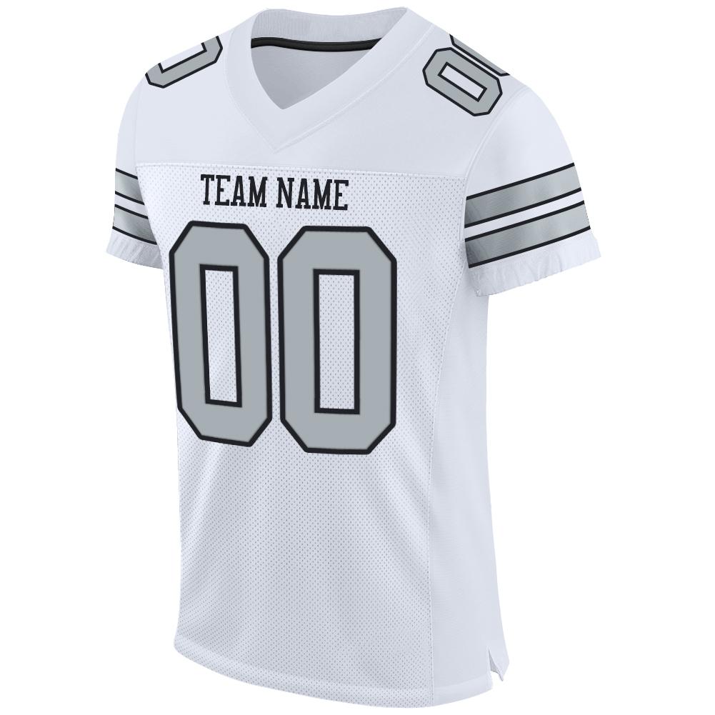 Custom White Silver-Black Mesh Authentic Football Jersey view 2