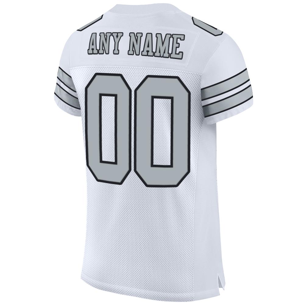 Custom White Silver-Black Mesh Authentic Football Jersey view 3