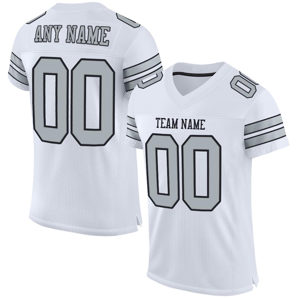 Custom White Silver-Black Mesh Authentic Football Jersey - Main View