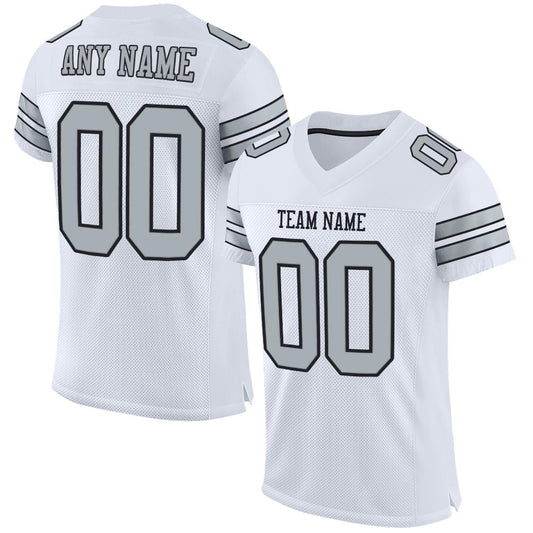 Custom White Silver-Black Mesh Authentic Football Jersey - Main View