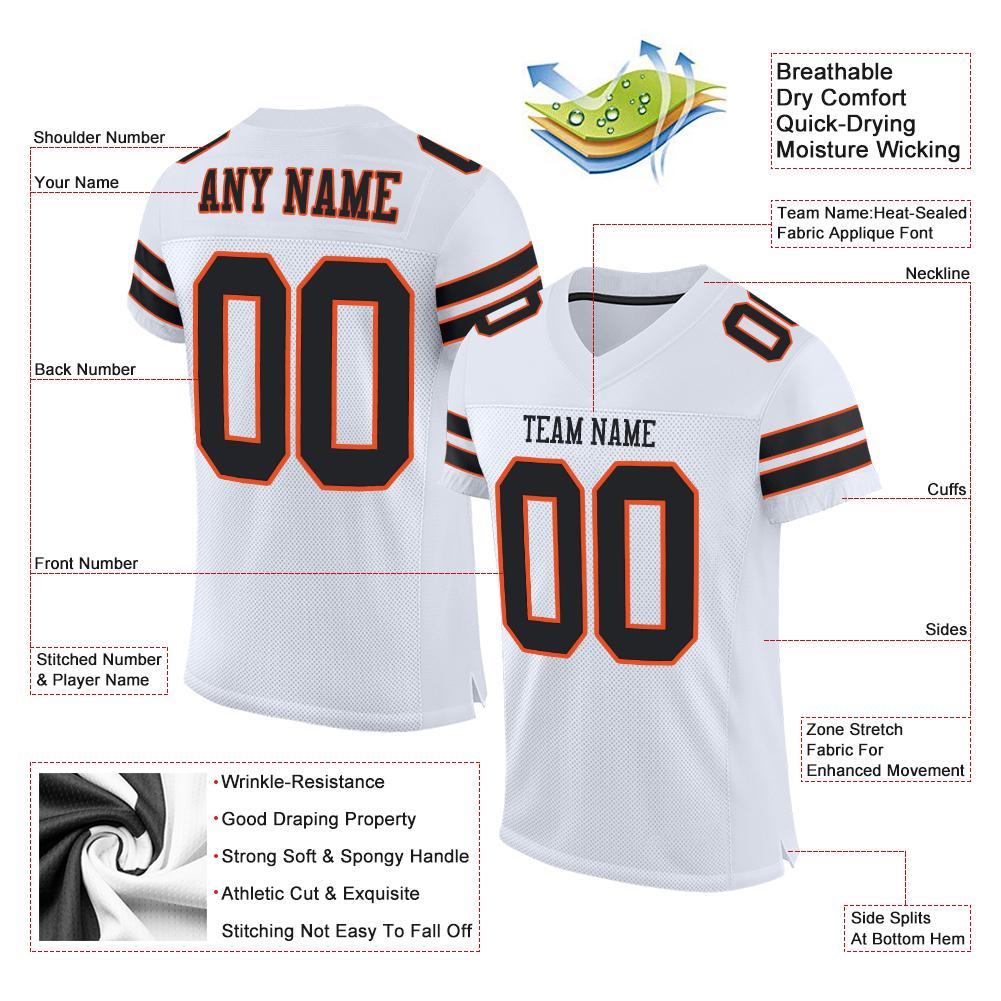Custom White Black-Orange Mesh Authentic Football Jersey view 4