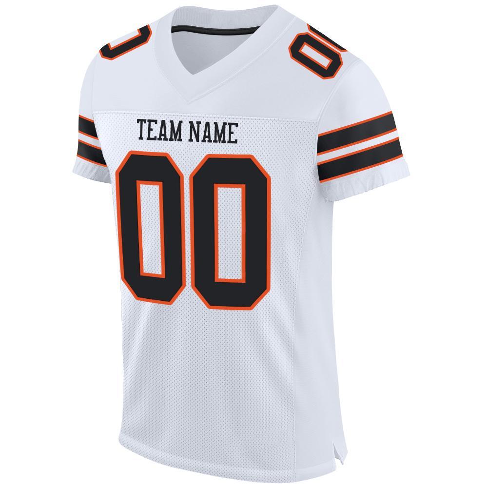 Custom White Black-Orange Mesh Authentic Football Jersey view 2