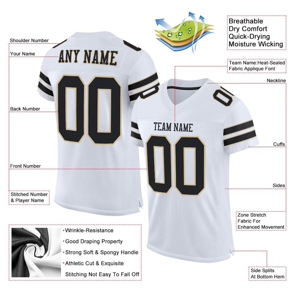 Custom White Black-Vegas Gold Mesh Authentic Football Jersey view 4