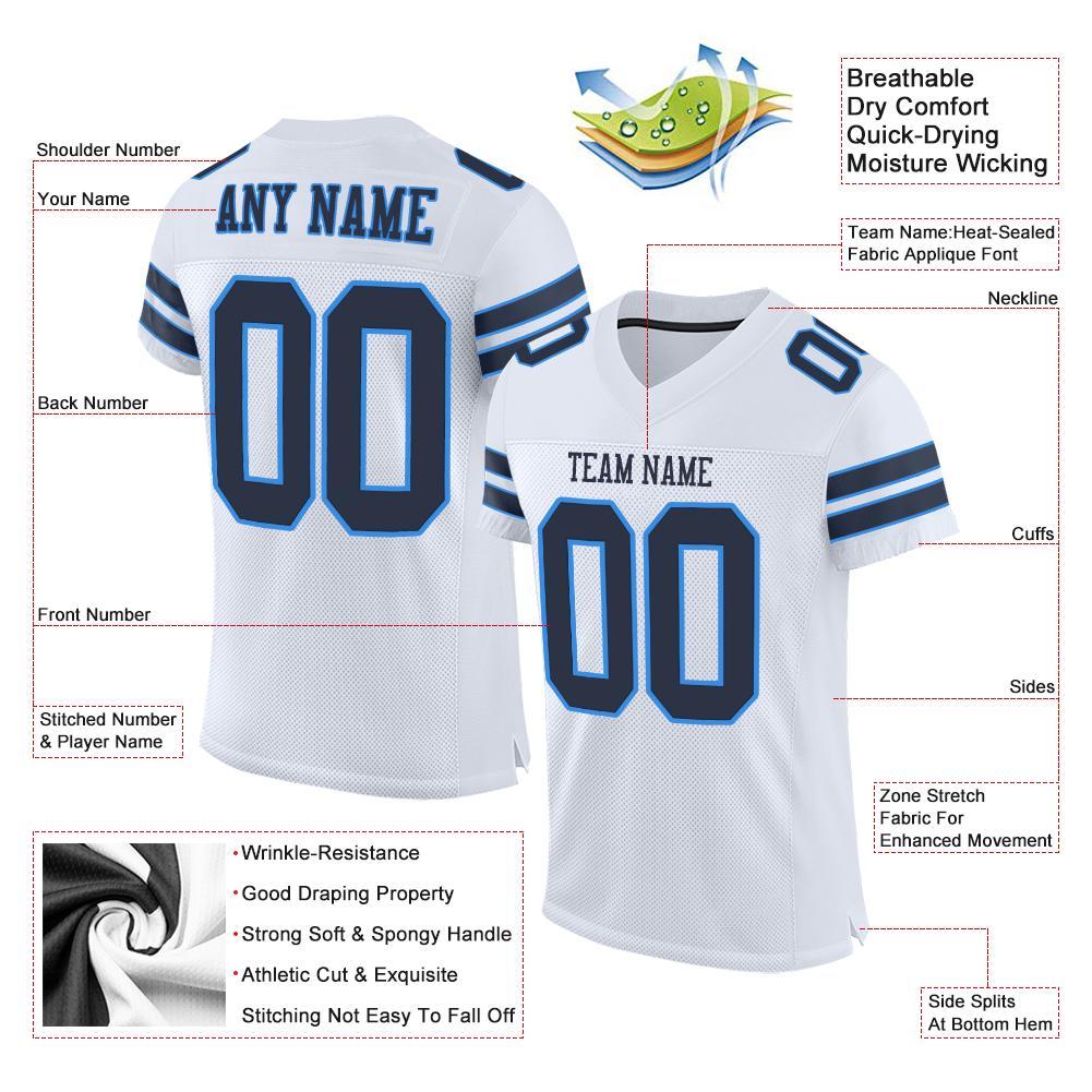 Custom White Navy-Powder Blue Mesh Authentic Football Jersey view 4
