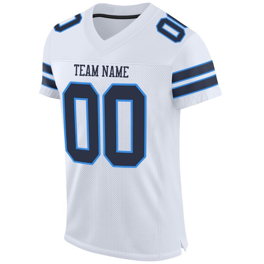 Custom White Navy-Powder Blue Mesh Authentic Football Jersey view 2