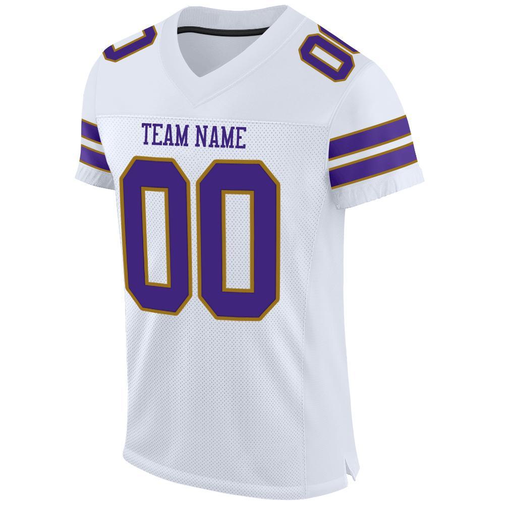 Custom White Purple-Old Gold Mesh Authentic Football Jersey view 2