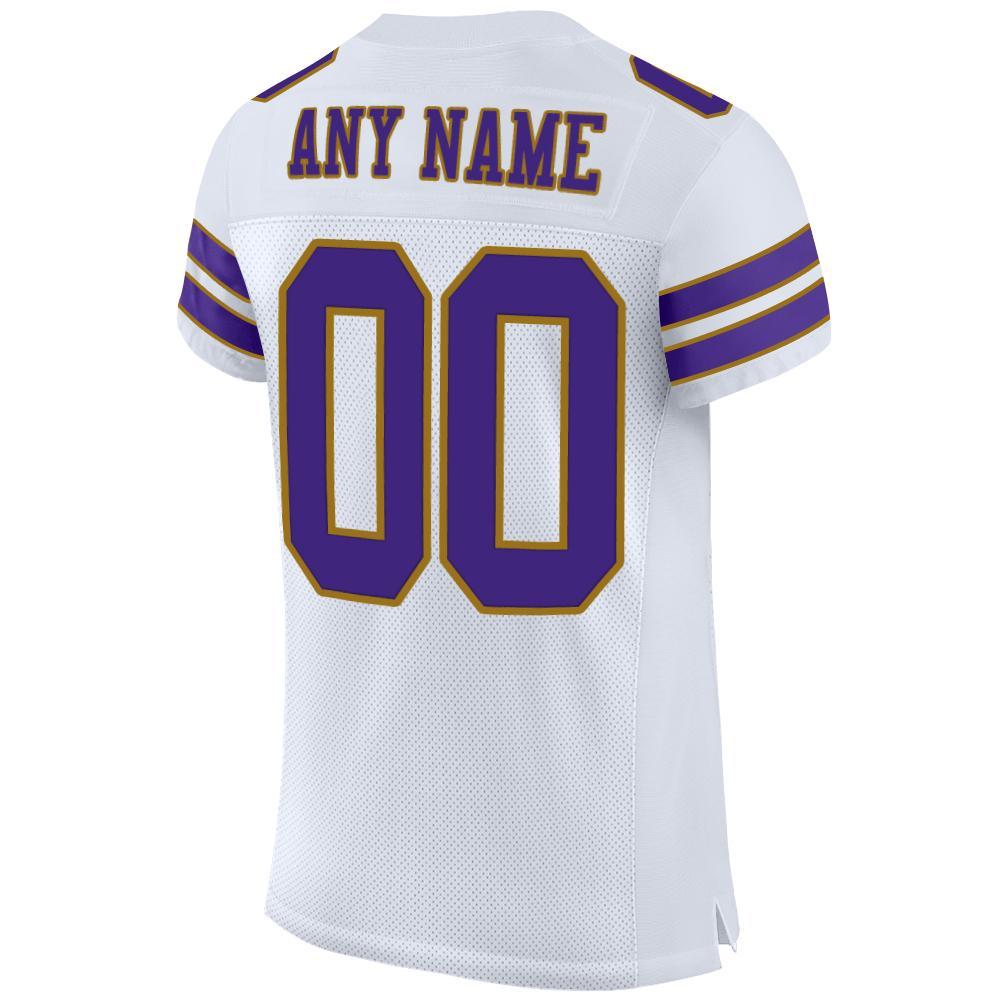Custom White Purple-Old Gold Mesh Authentic Football Jersey view 3