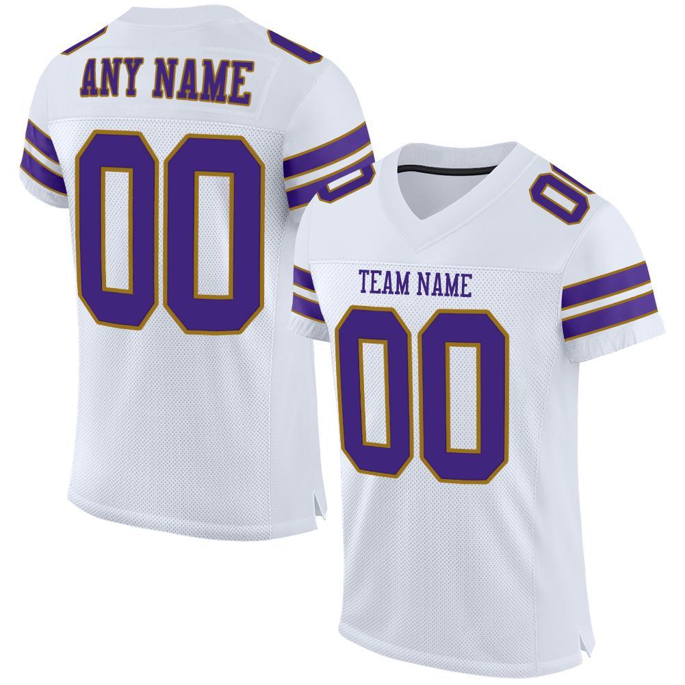 Custom White Purple-Old Gold Mesh Authentic Football Jersey - Main View