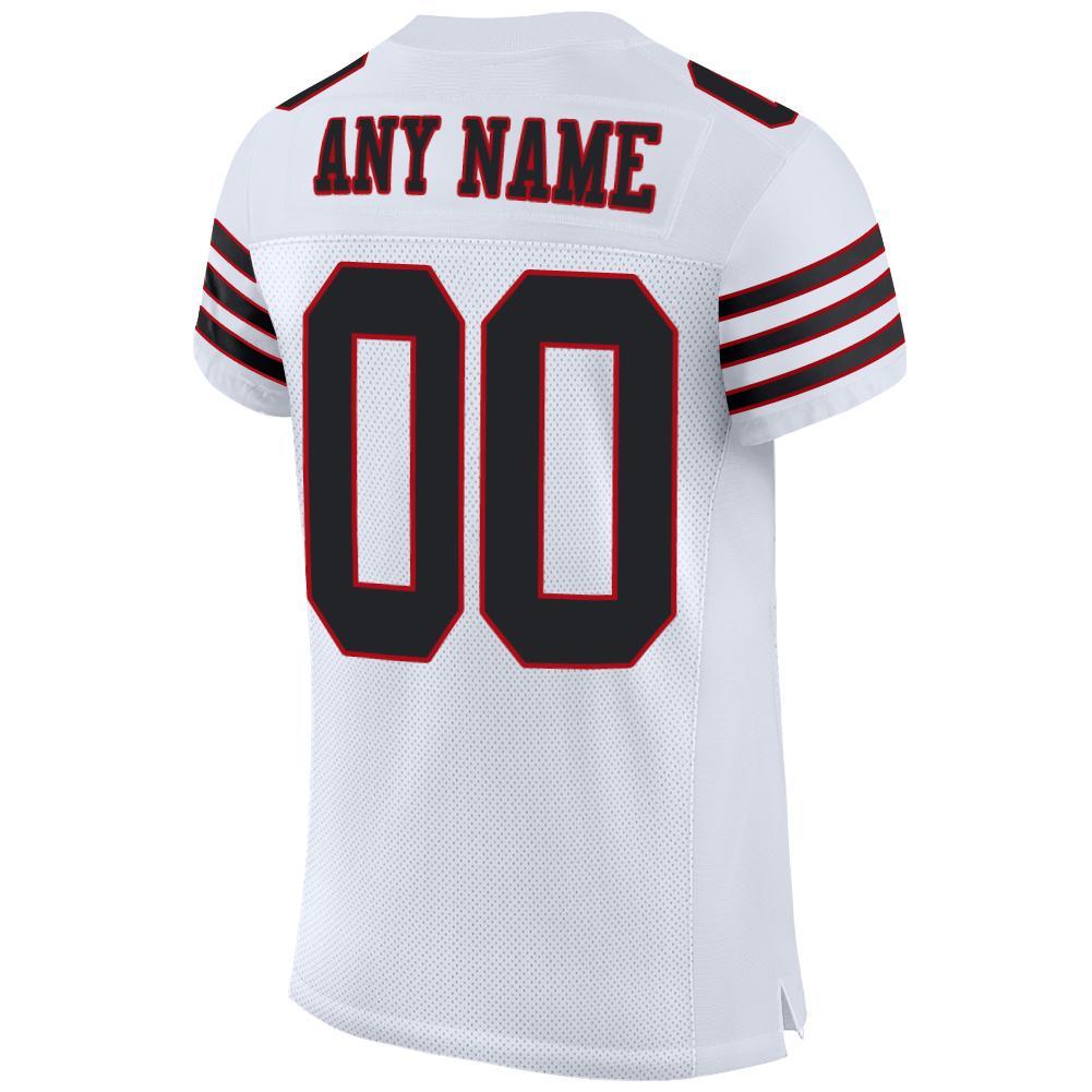 Custom White Black-Red Mesh Authentic Football Jersey view 3