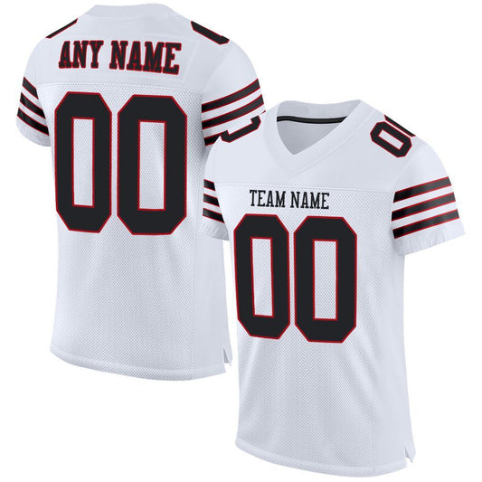 Custom White Black-Red Mesh Authentic Football Jersey - Main View