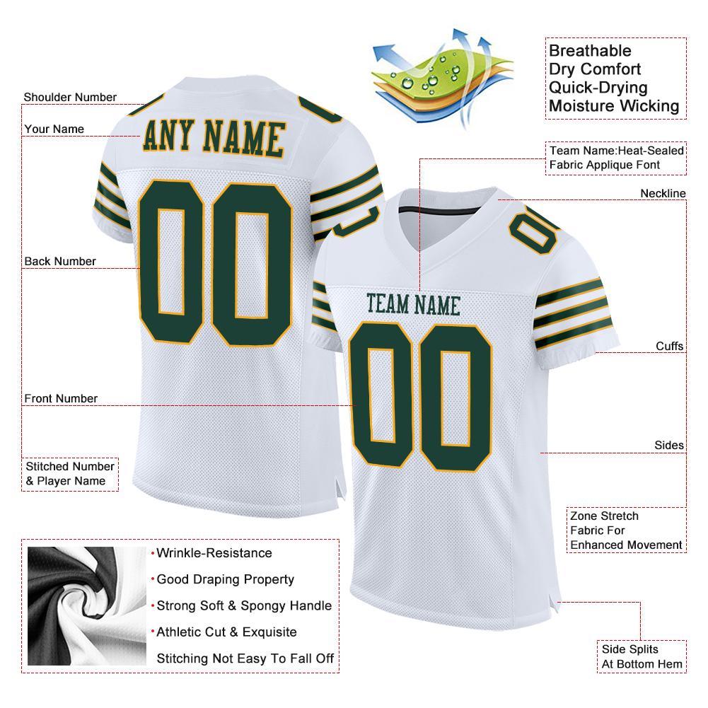 Custom White Green-Gold Mesh Authentic Football Jersey view 4