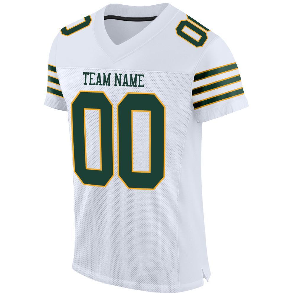 Custom White Green-Gold Mesh Authentic Football Jersey view 2