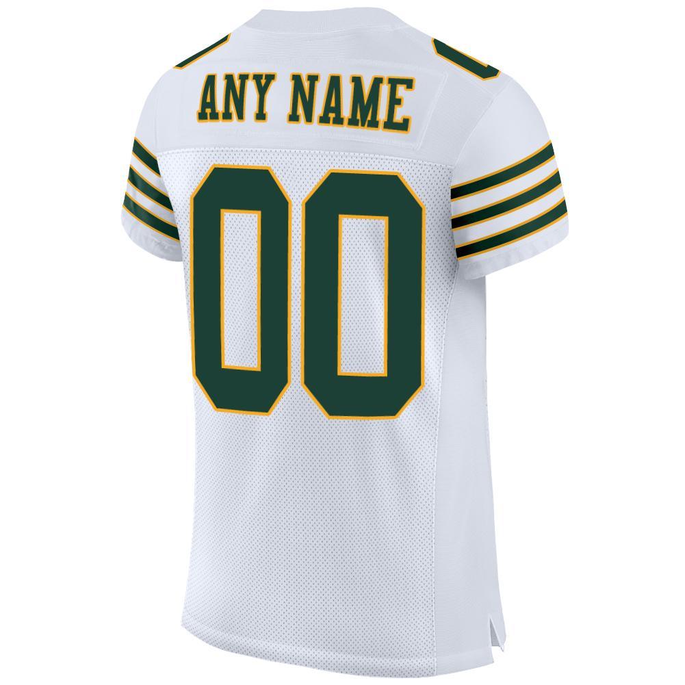 Custom White Green-Gold Mesh Authentic Football Jersey view 3