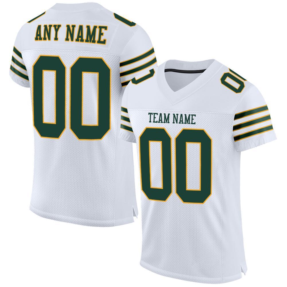 Custom White Green-Gold Mesh Authentic Football Jersey - Main View