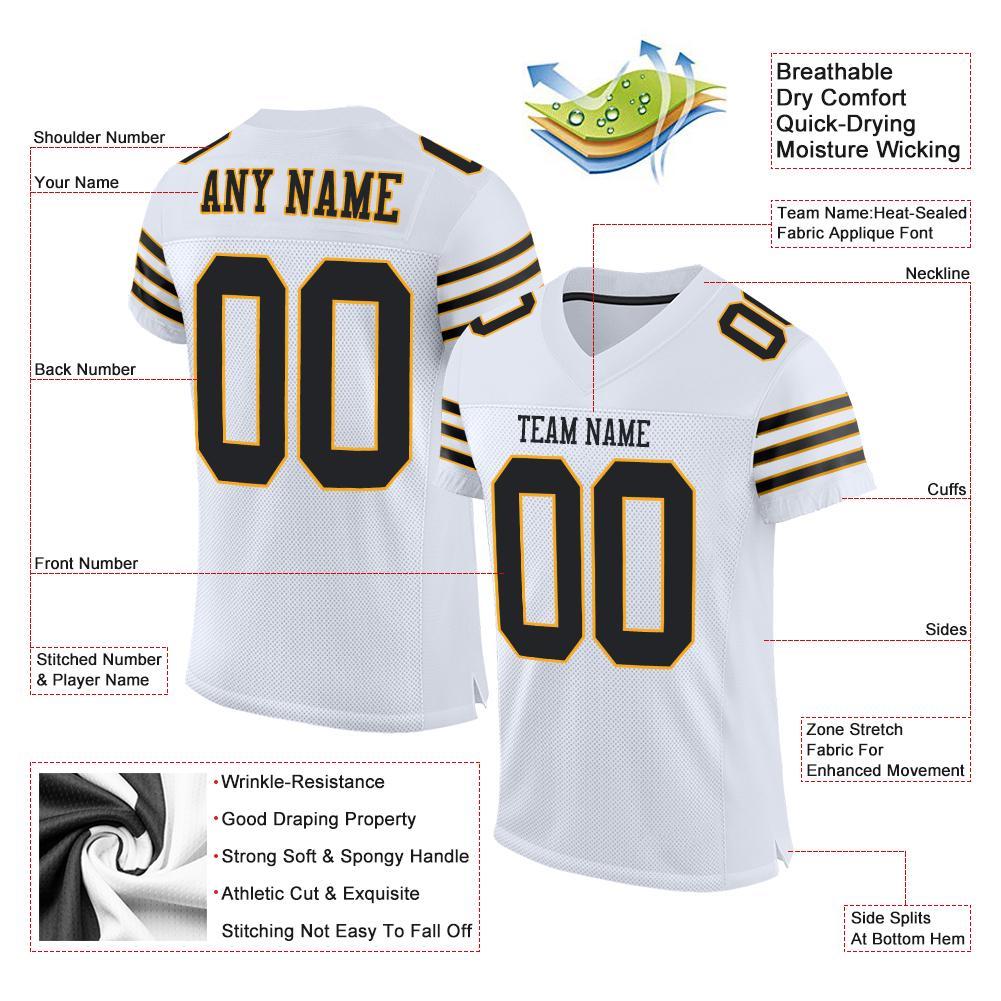 Custom White Black-Gold Mesh Authentic Football Jersey view 4