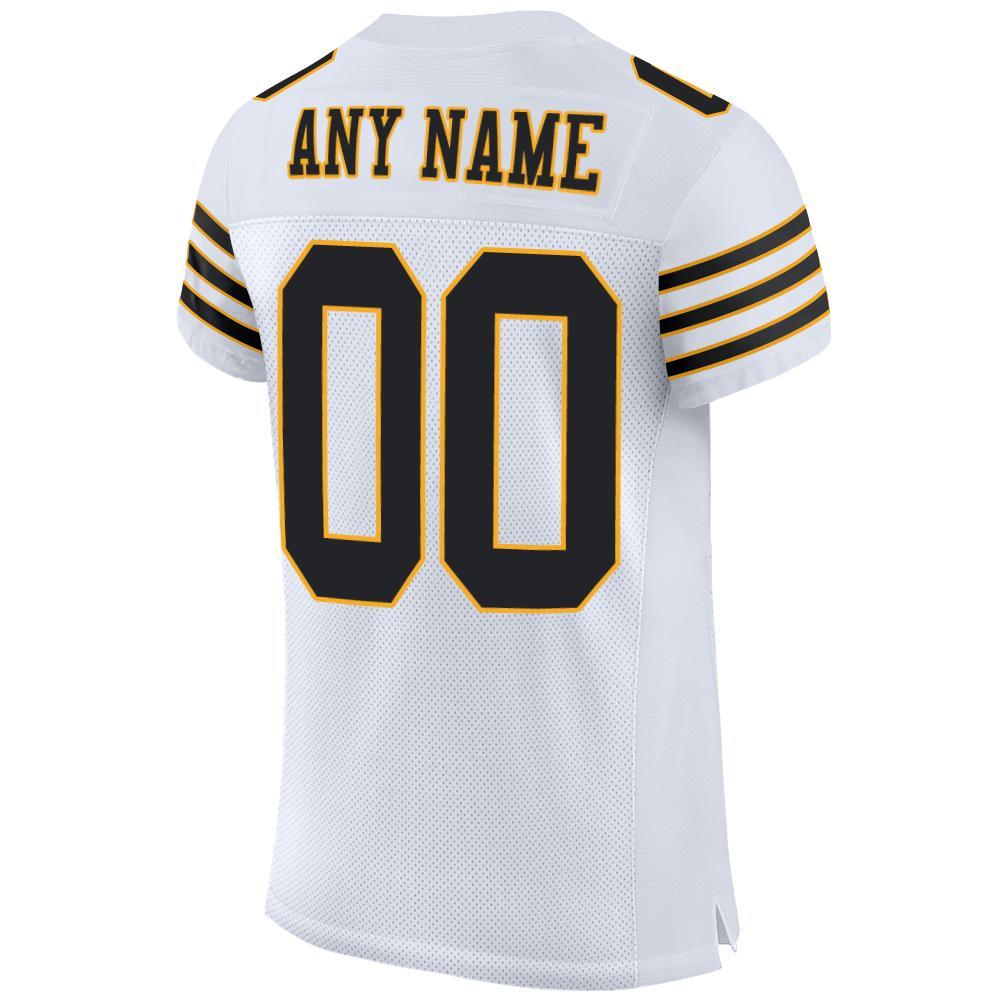 Custom White Black-Gold Mesh Authentic Football Jersey view 3