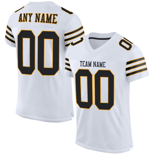 Custom White Black-Gold Mesh Authentic Football Jersey - Main View
