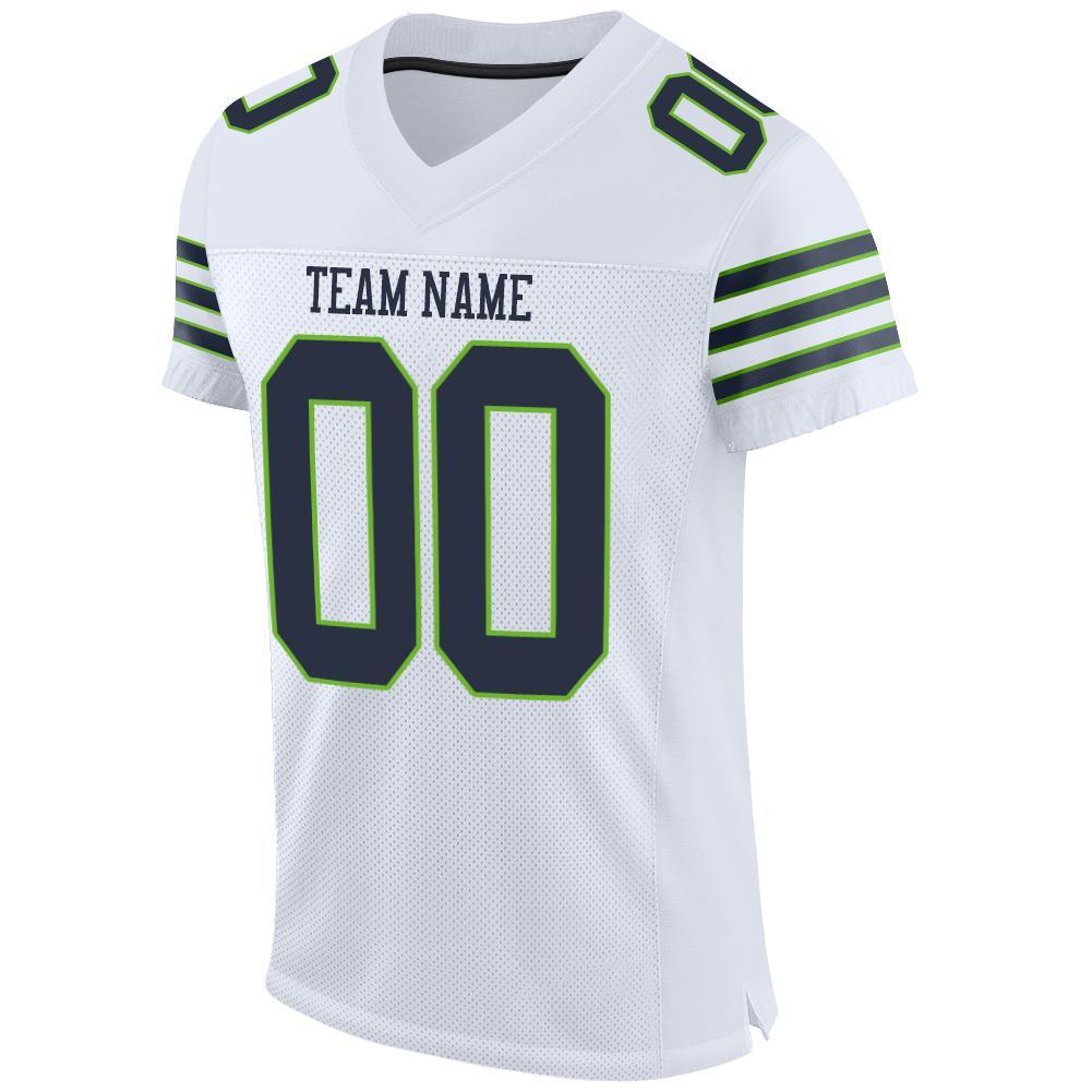 Custom White Navy-Neon Green Mesh Authentic Football Jersey view 2