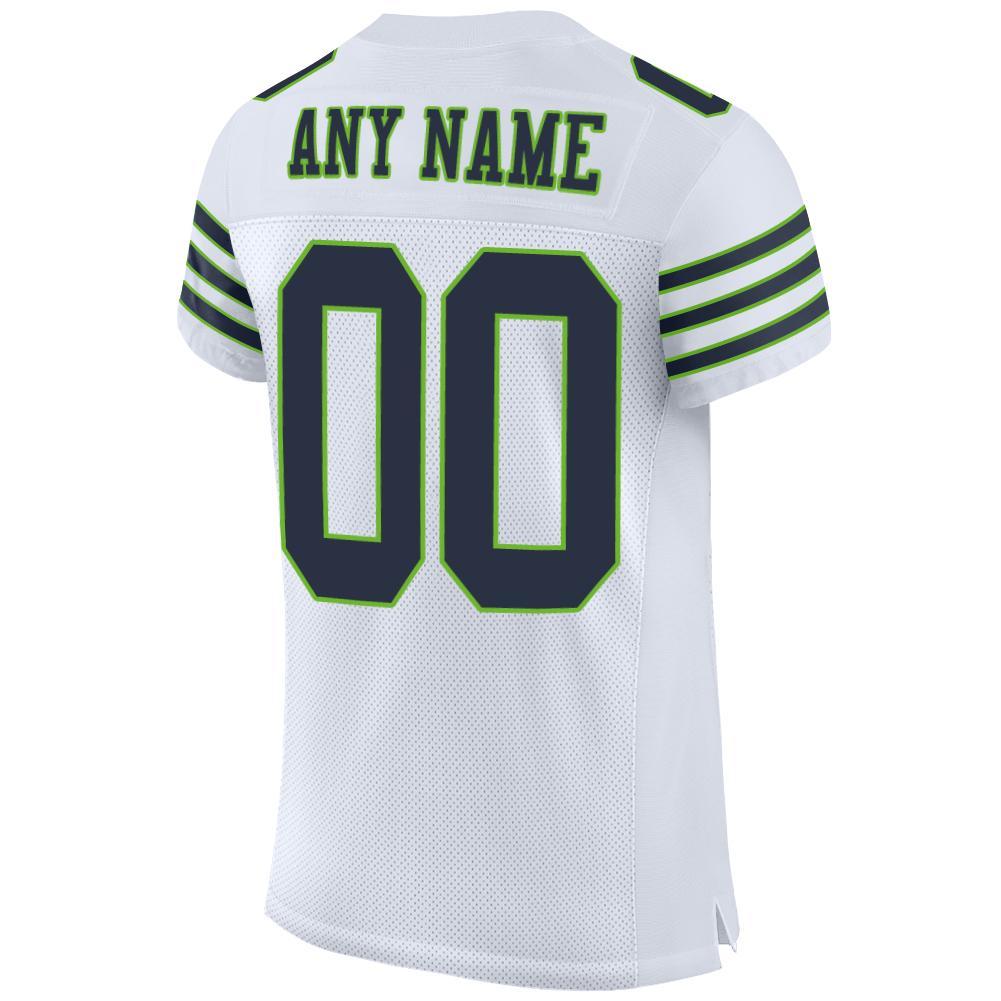 Custom White Navy-Neon Green Mesh Authentic Football Jersey view 3