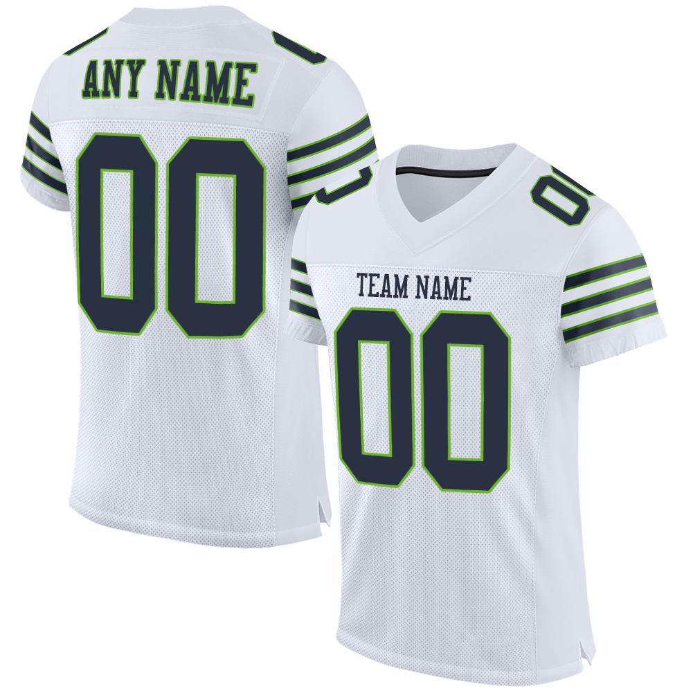 Custom White Navy-Neon Green Mesh Authentic Football Jersey - Main View