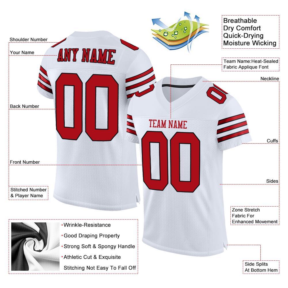 Custom White Red-Black Mesh Authentic Football Jersey view 5