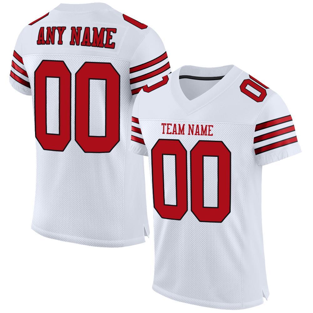 Custom White Red-Black Mesh Authentic Football Jersey - Main View