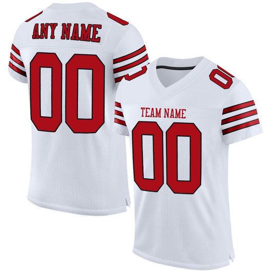 Custom White Red-Black Mesh Authentic Football Jersey - Main View
