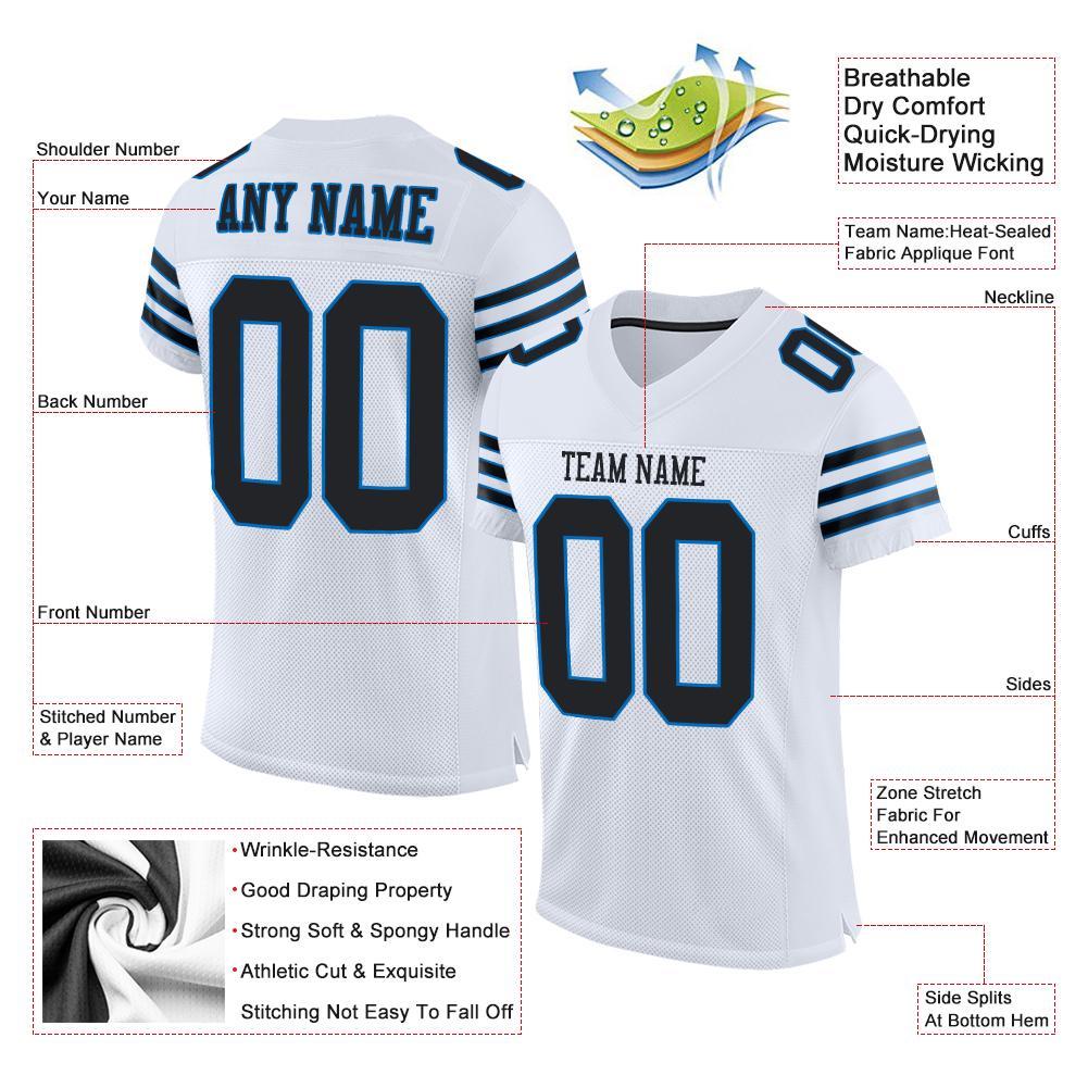 Custom White Black-Panther Blue Mesh Authentic Football Jersey view 4