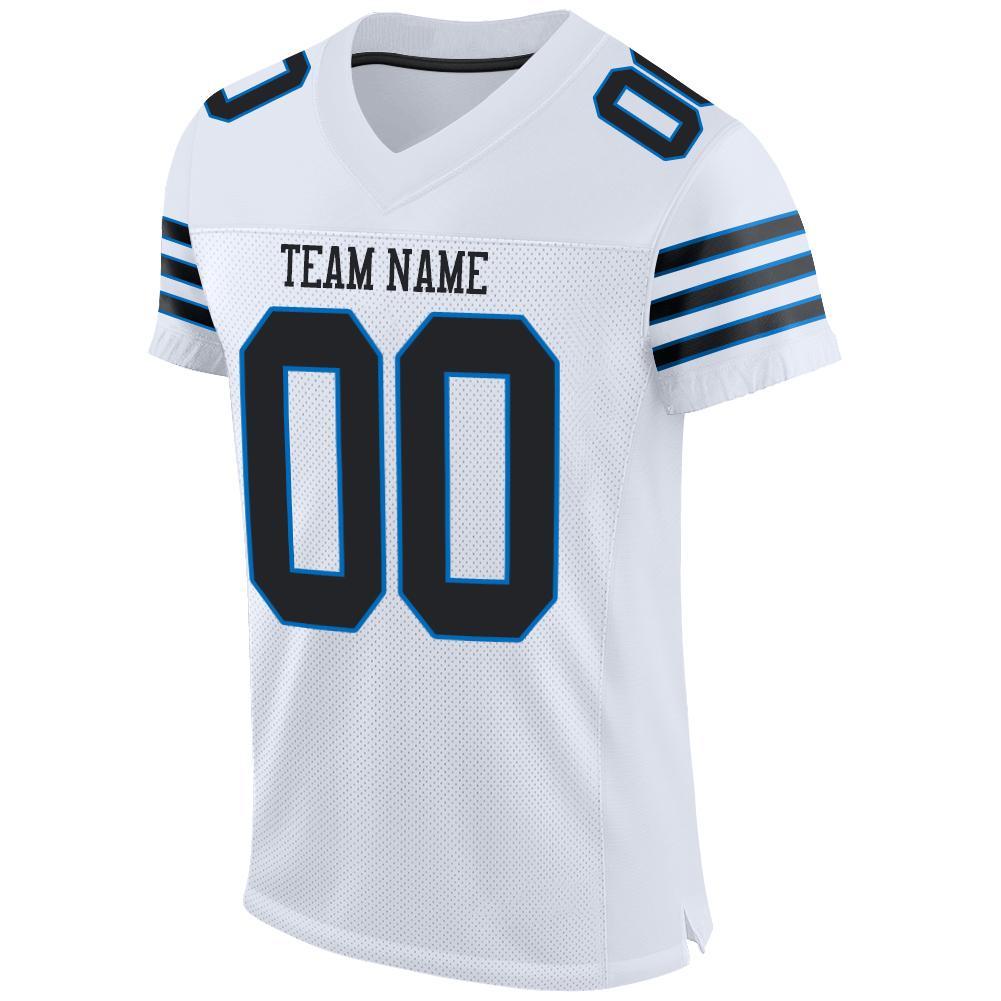 Custom White Black-Panther Blue Mesh Authentic Football Jersey view 2