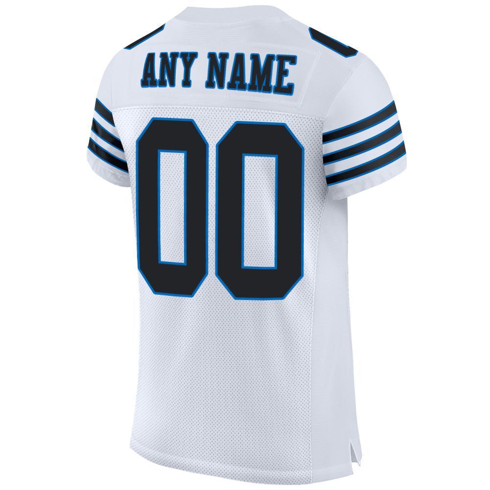 Custom White Black-Panther Blue Mesh Authentic Football Jersey view 3