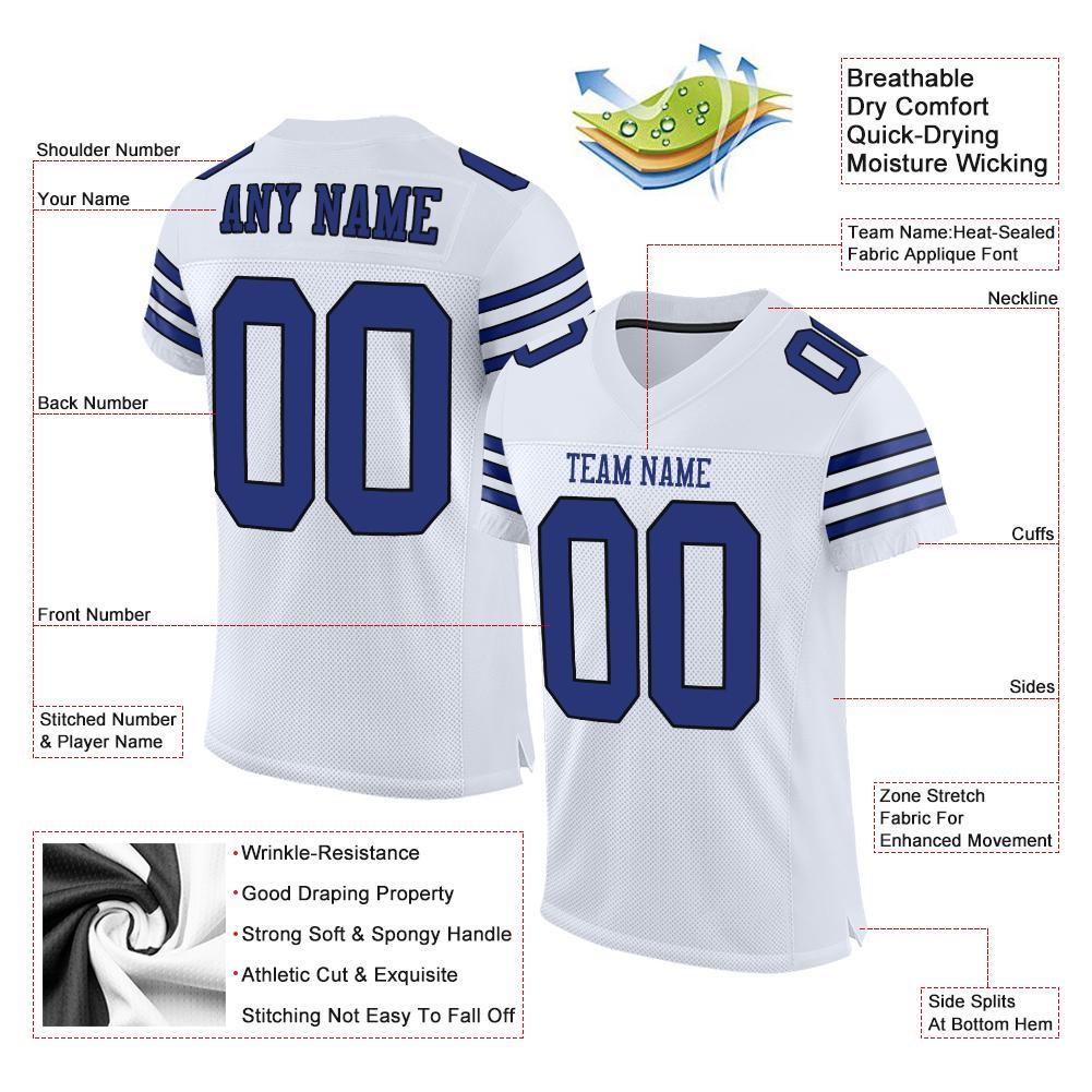 Custom White Royal-Black Mesh Authentic Football Jersey view 4