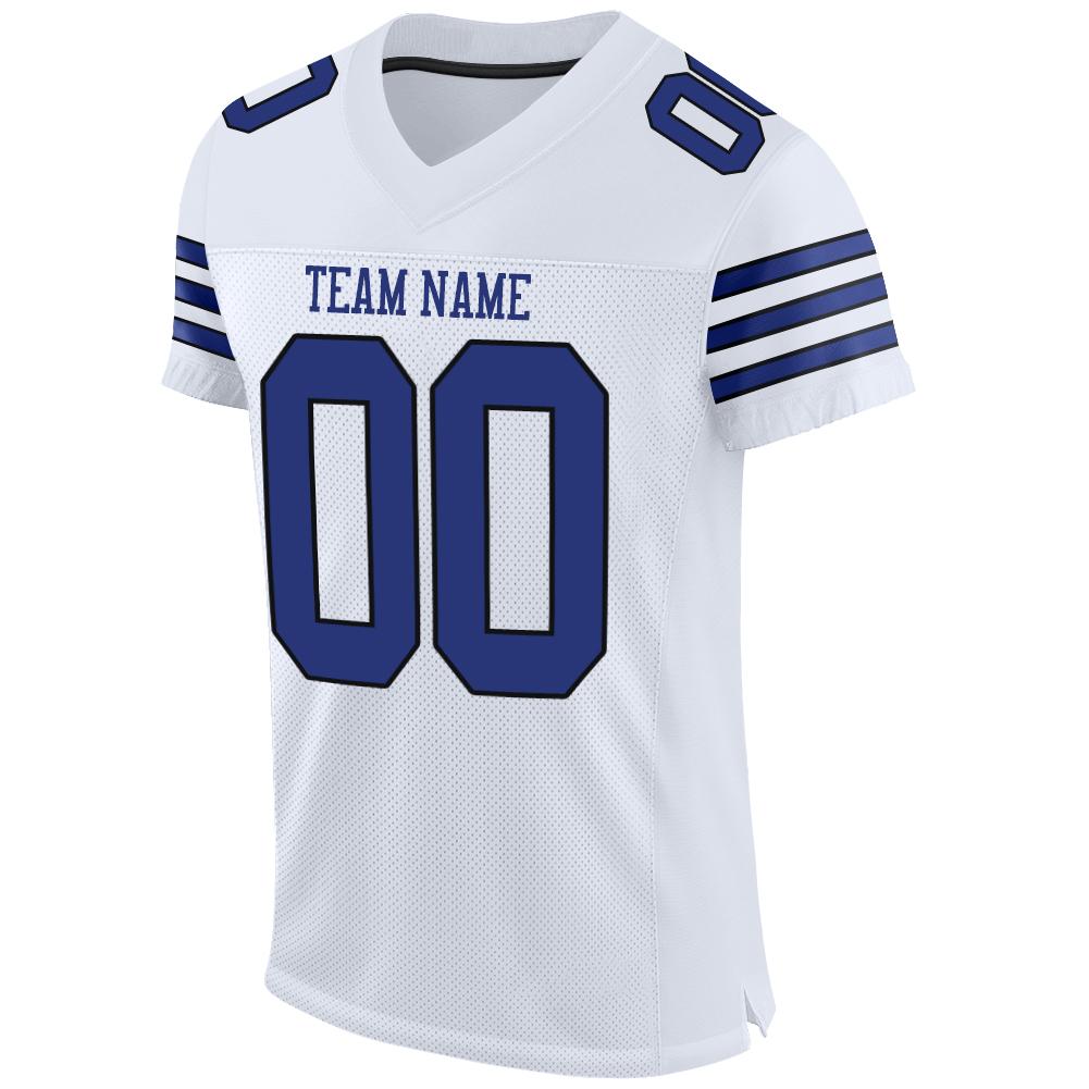 Custom White Royal-Black Mesh Authentic Football Jersey view 2