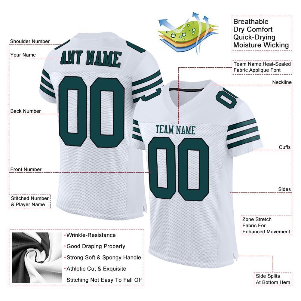 Custom White Midnight Green-Black Mesh Authentic Football Jersey view 4